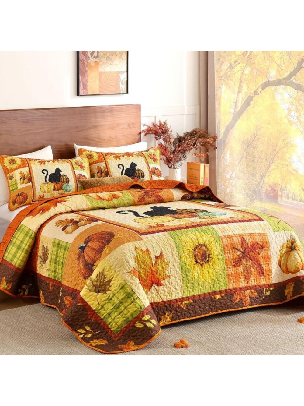 Cozy Fall Harvest Quilt Set - King Size, Perfect for Thanksgiving Decor